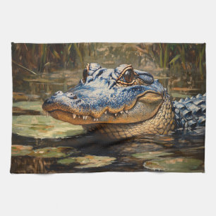 Alligator in the Everglades Wildlife Art Tea Towel
