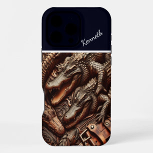 Alligator Leather Carving iPhone 16 Pro Max Case