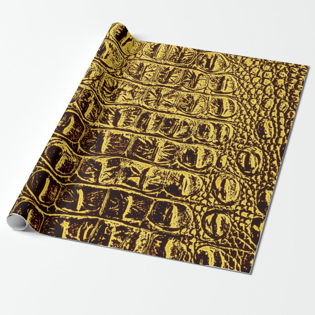 ALLIGATOR METALLIC GOLD WRAPPING PAPER (Unrolled)