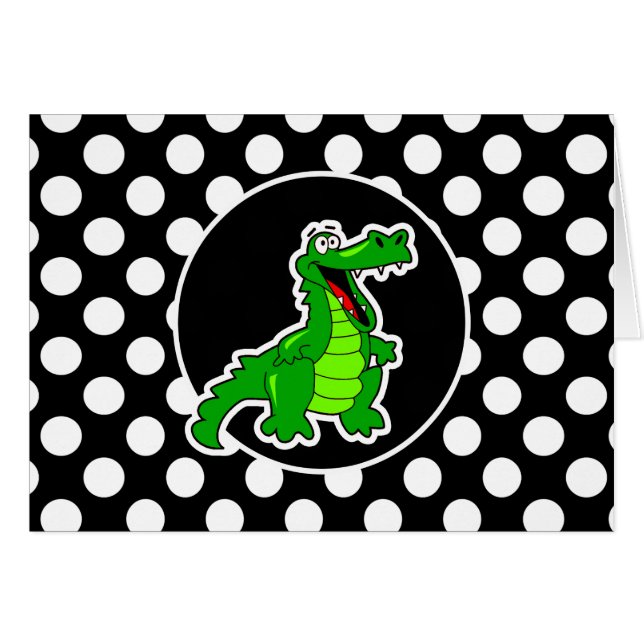 Alligator on Black and White Polka Dots (Front Horizontal)