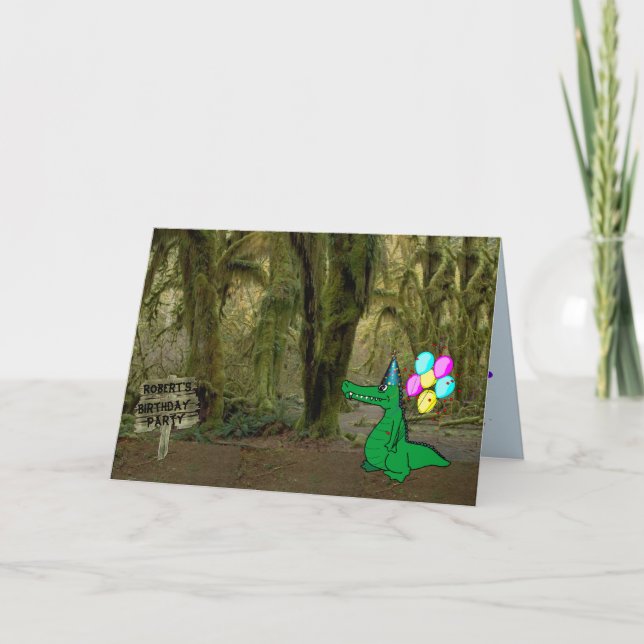 Alligator On Cute Birthday Card Customisable (Front)