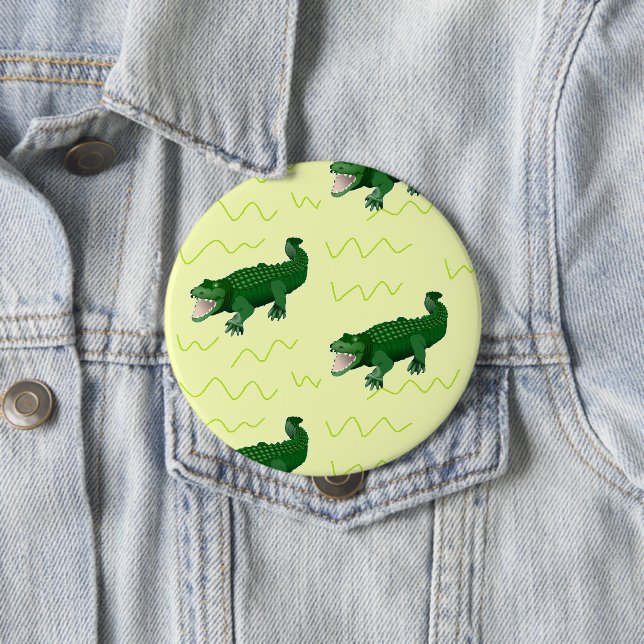 Alligator on yellow 10 cm round badge (In Situ)