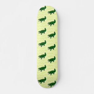 Alligator on yellow skateboard