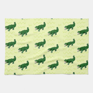 Alligator on yellow tea towel
