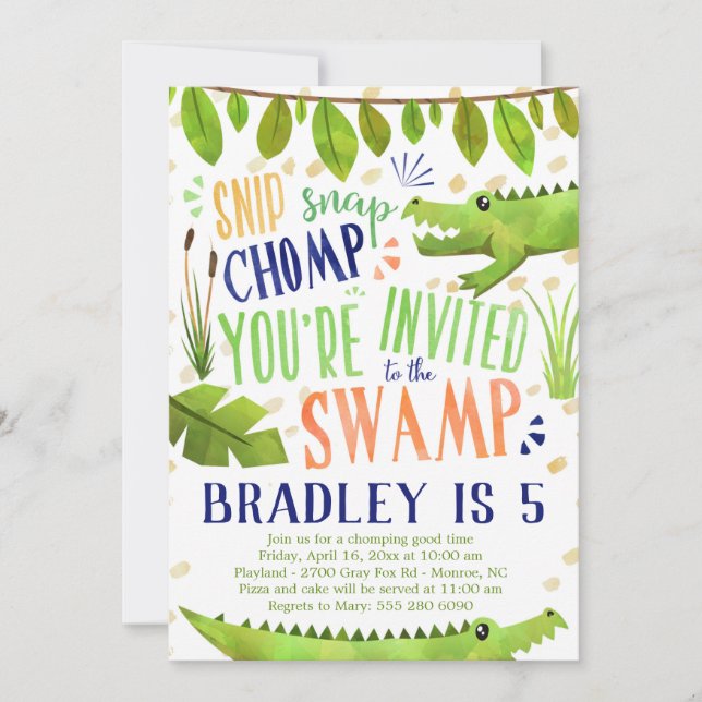 Alligator or Crocodile Birthday Party Invitation (Front)