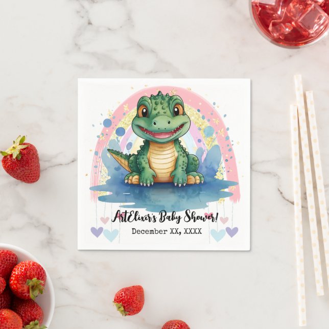 Alligator Pastel Rainbow Colourful Napkin (Insitu)