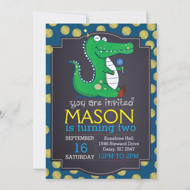 Alligator Polka Dot Invitation (Front)
