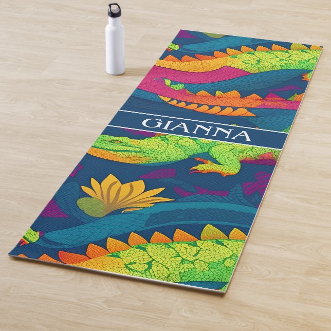 Alligator Rainbow Colourful Personalised Pattern Yoga Mat (In Situ)