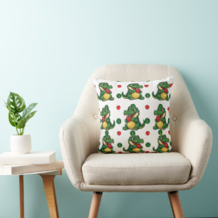 Alligator Ready to Snap an Apple Pattern Cushion