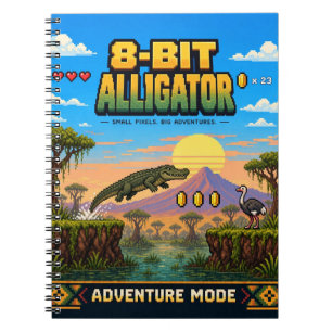 Alligator, Retro 8-Bit Pixel Art Notebook
