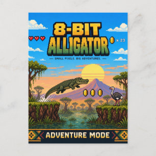 Alligator, Retro 8-Bit Pixel Art Postcard