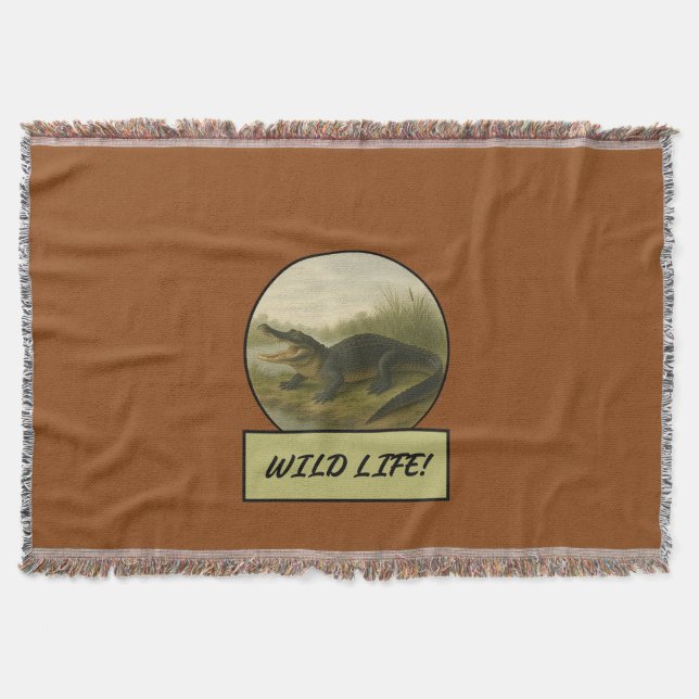 Alligator Saddle Brown Throw Blanket (Front)