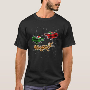 Alligator Santa Hat Christmas Pajama Buffalo Plai T-Shirt
