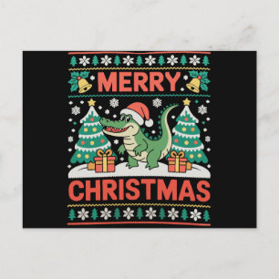 Alligator Santa Hat Ugly Sweater Christmas Tree Holiday Postcard