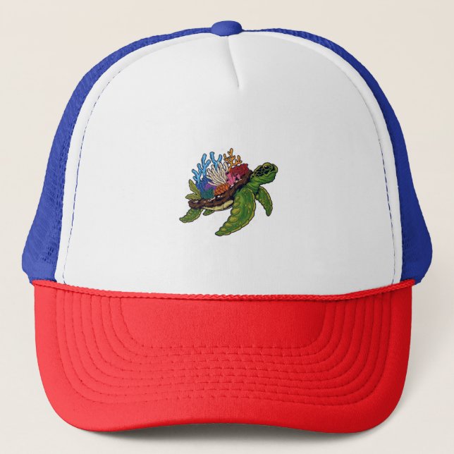Alligator Snapping Red-Eared Slider Tortoise Trucker Hat (Front)