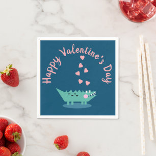 Alligator Valentines Day  Hearts Pink  Napkin