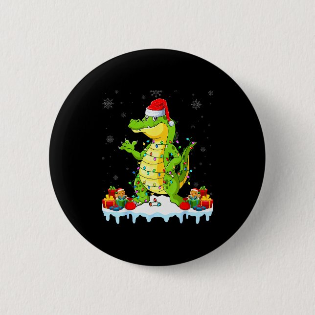 Alligator Wearing Xmas Lights Santa Hat Alligator  6 Cm Round Badge (Front)