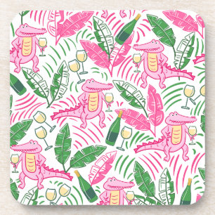 Alligator Wine Pink Green Preppy Coaster