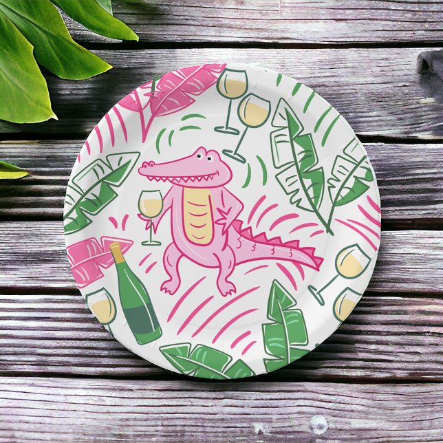 Alligator Wine Pink Green Preppy  Paper Plate (Creator Uploaded)