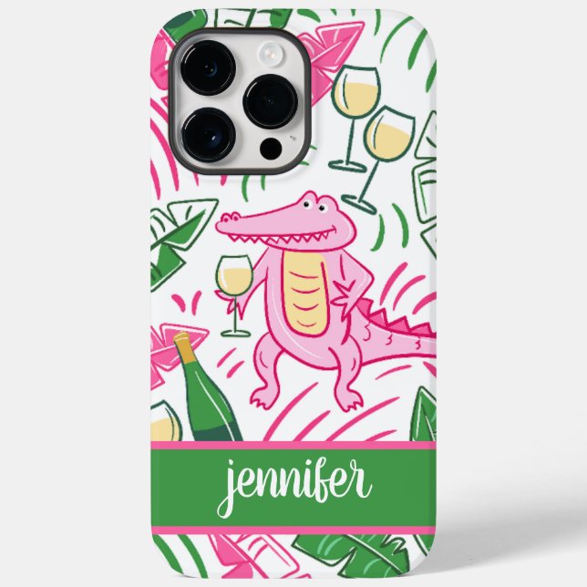 Alligator Wine Pink Green Preppy Personalized Case-Mate iPhone Case (Back)