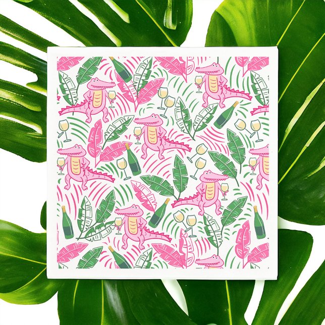 Alligator Wine Pink Green Preppy Small Napkin (Creator Uploaded)