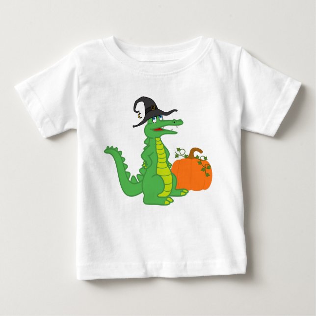 Alligator Witch with Halloween Pumpkin Baby T-Shirt (Front)