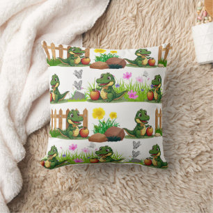 Alligator with an apple in the Garden Cushion