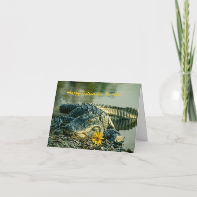 Alligator with flower Happy Valentines Holiday Card (Front)