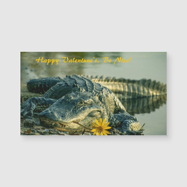 Alligator with flower Valentines Magnetic Card (Front)