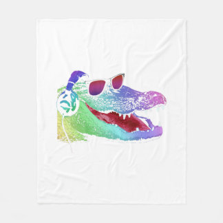 Alligator With Headphones And Sunglasses Fleece Blanket