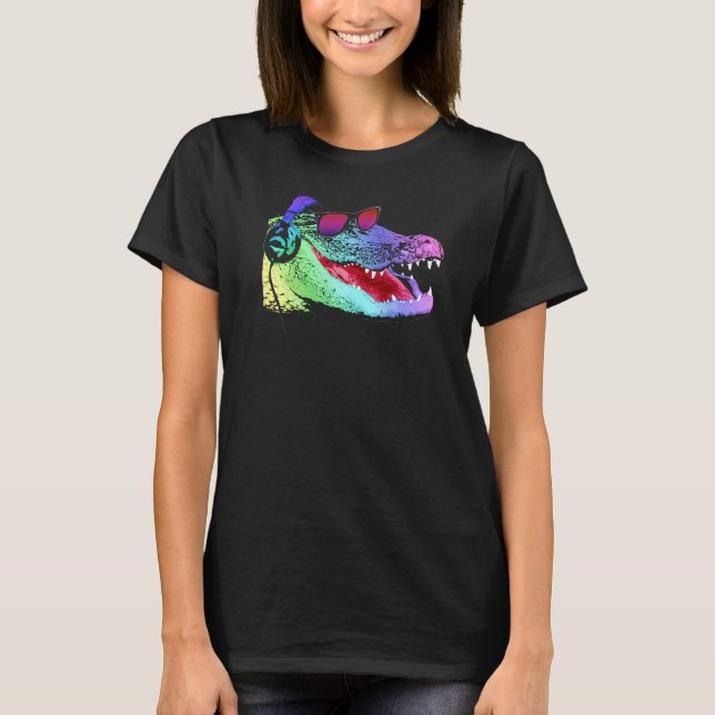Alligator With Headphones And Sunglasses T-Shirt (Front)