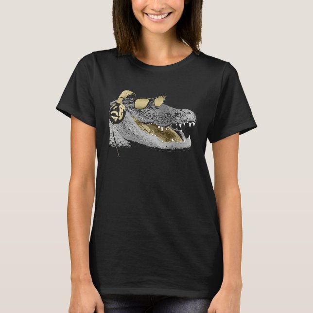 Alligator with headphones and sunglasses T-Shirt (Front)