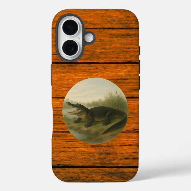 Alligator Wood Grain iPhone 16 Case (Back)