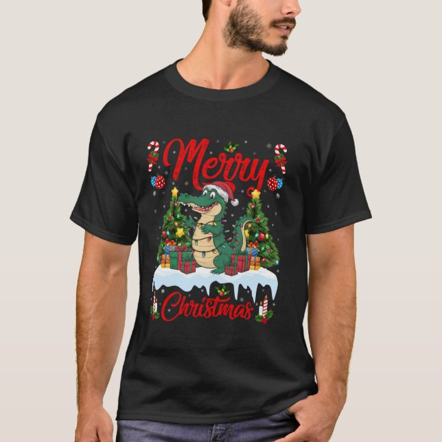 Alligator Xmas Tree Lighting Santa Hat Alligator C T-Shirt (Front)