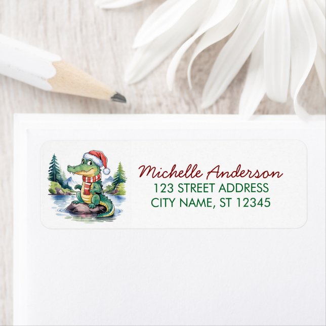Alligators-Crocodiles Christmas Return Address     Label (Insitu)