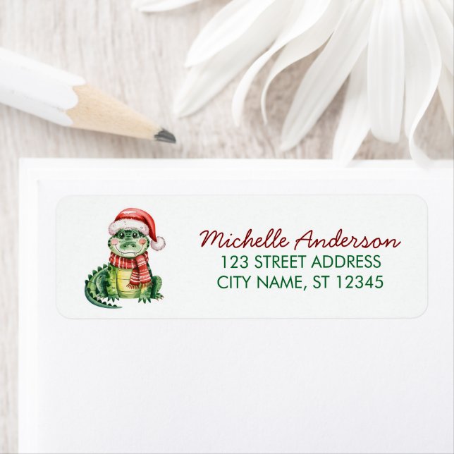 Alligators-Crocodiles Christmas Return Address     Label (Insitu)