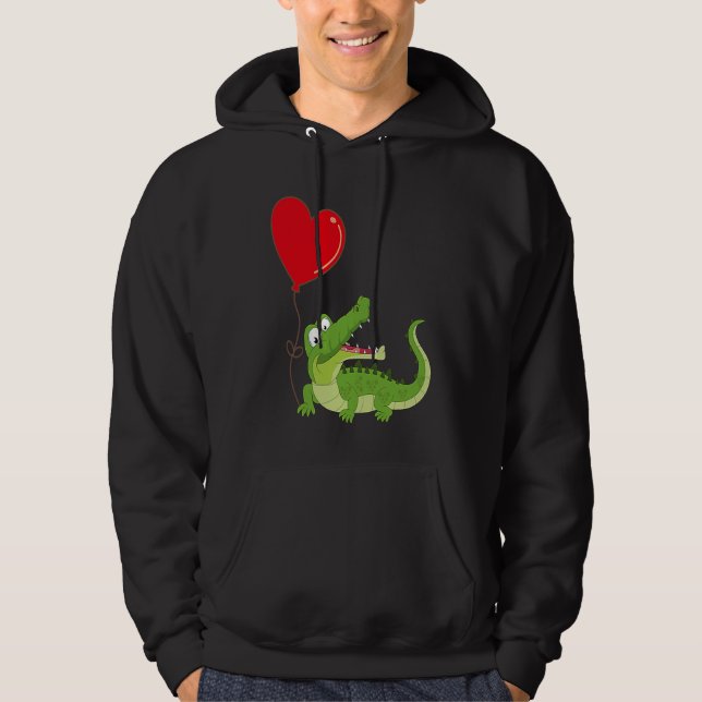 Alligators With Heart Balloon Valentines Day Love  Hoodie (Front)