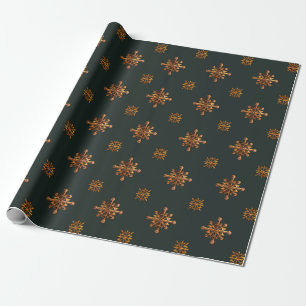 Allin Grey "VINTAGE GREEN & GOLD SNOWFLAKES" Wrapping Paper