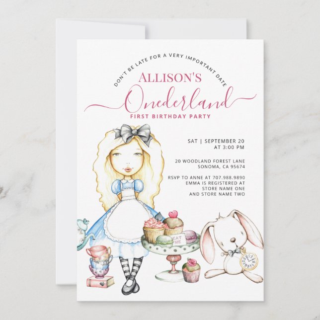 Allison's Onederland Tea Party Girl's 1st Birthday Invitation (Front)
