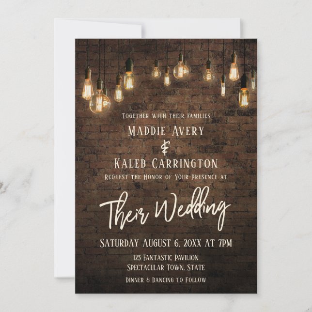 Allison's v3 Brick Edison Lights Wedding Invitation (Front)