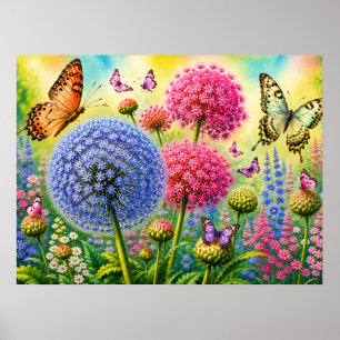 Allium and Butterflies Poster