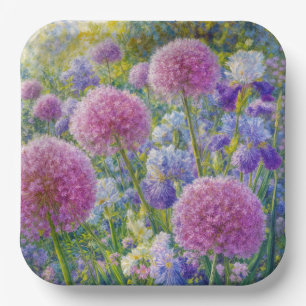 Allium and Iris Summer Garden Paper Plate