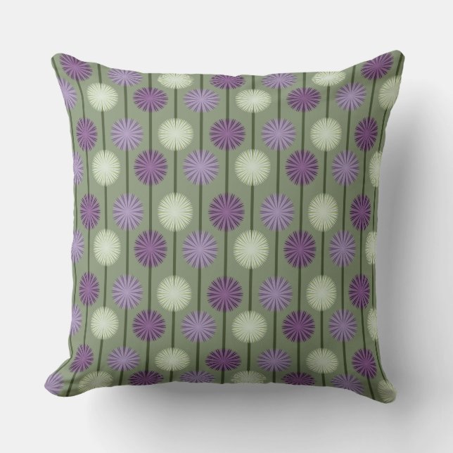 Allium Flower Pattern Purple and Green Pillow (Front)