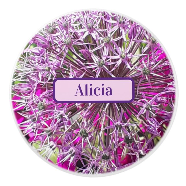 Allium & Summer Flowers Personalized Ceramic Knob (Front)