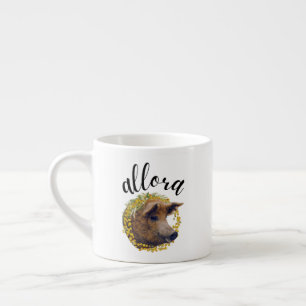 Allora (with a wooly pig & mimosa flower wreath) espresso cup