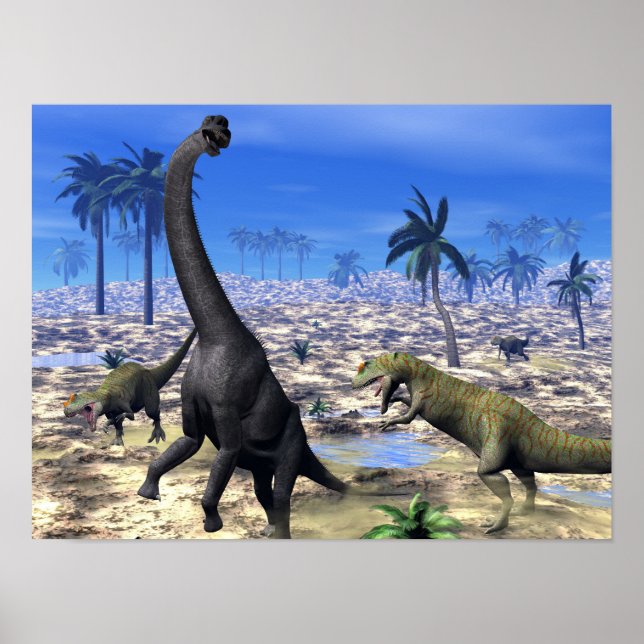 Allosaurus attacking brachiosaurus dinosaur poster (Front)