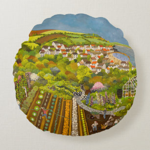 Allotment above Mousehole Round Cushion