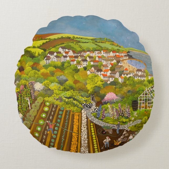 Allotment above Mousehole Round Cushion (Front)