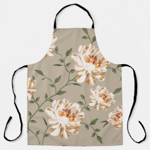 allover brown flower Pattern on blue backgroundflo Apron