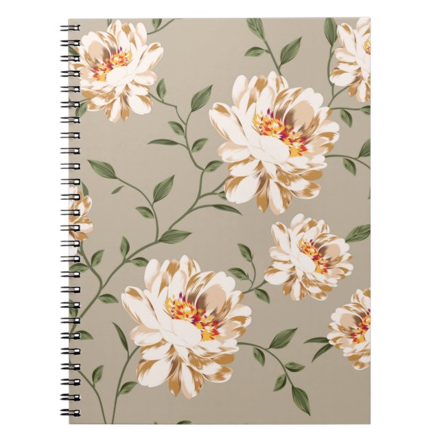 allover brown flower Pattern on blue backgroundflo Notebook (Front)